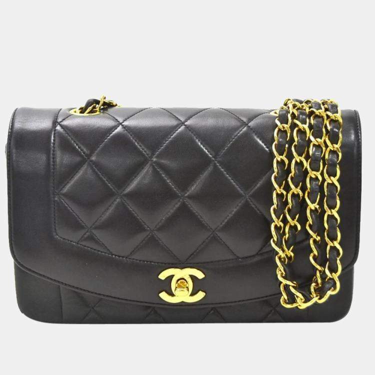 Chanel Diana 25 Matelasse Chain Shoulder Bag Caviar Skin Beige