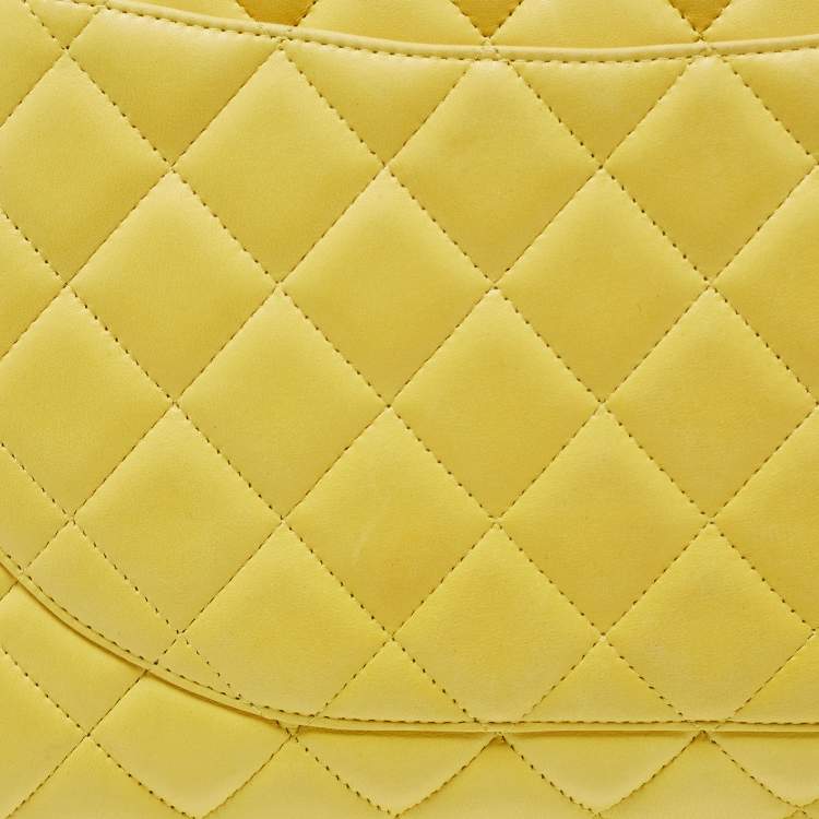 Pre Owned Chanel Yellow Quilted Leather Maxi Classic Single Flap Shoulder Bag