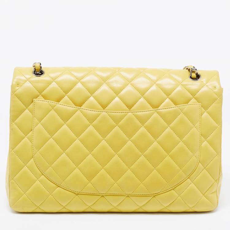 Pre Owned Chanel Yellow Quilted Leather Maxi Classic Single Flap Shoulder Bag