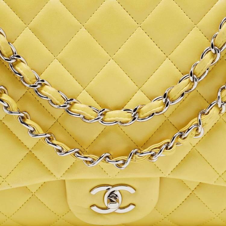 Pre Owned Chanel Yellow Quilted Leather Maxi Classic Single Flap Shoulder Bag