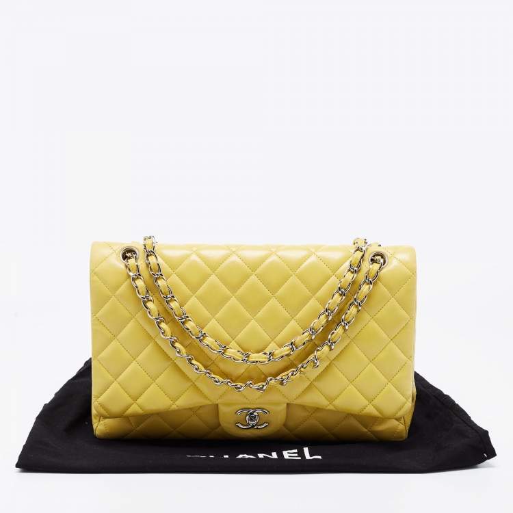 Pre Owned Chanel Yellow Quilted Leather Maxi Classic Single Flap Shoulder Bag