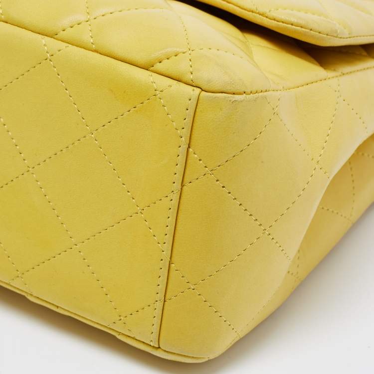 Pre Owned Chanel Yellow Quilted Leather Maxi Classic Single Flap Shoulder Bag