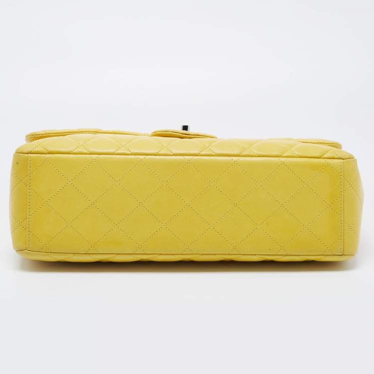Pre Owned Chanel Yellow Quilted Leather Maxi Classic Single Flap Shoulder Bag