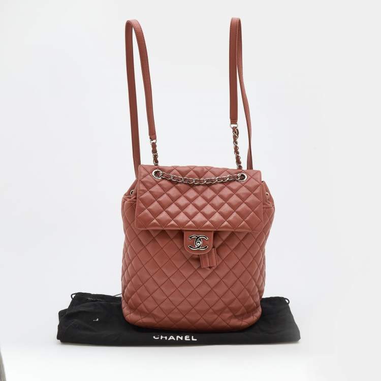 Pre Owned Chanel Rust Brown Quilted Leather Large Urban Spirit Backpack