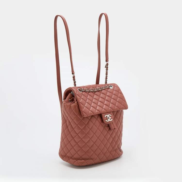 Pre Owned Chanel Rust Brown Quilted Leather Large Urban Spirit Backpack