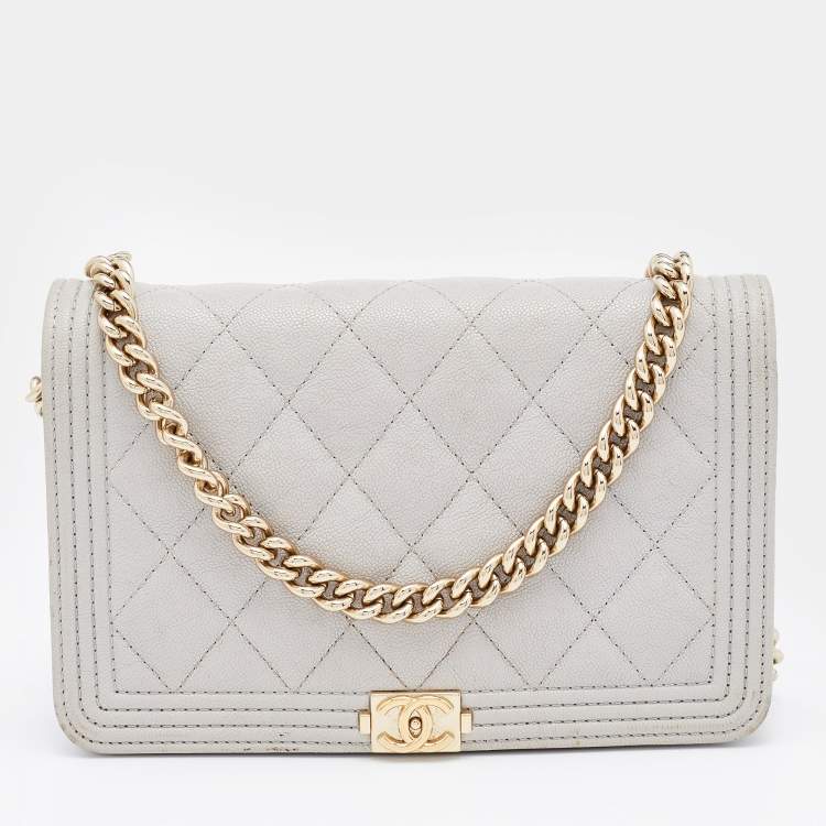 Chanel Caviar Quilted Wallet on Chain WOC Grey Light Gold Hardware