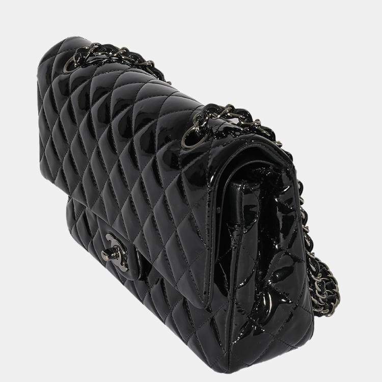 Chanel Black Quilted Patent Leather Medium Classic Double Flap Bag Chanel |  TLC