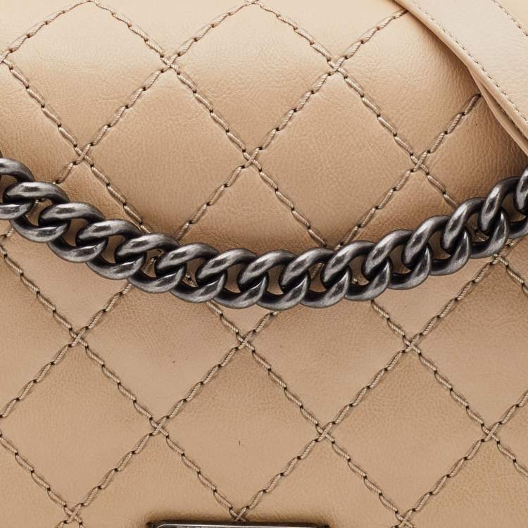 Pre Owned Chanel Beige Quilted Leather New Medium Wild Stitch Boy Bag