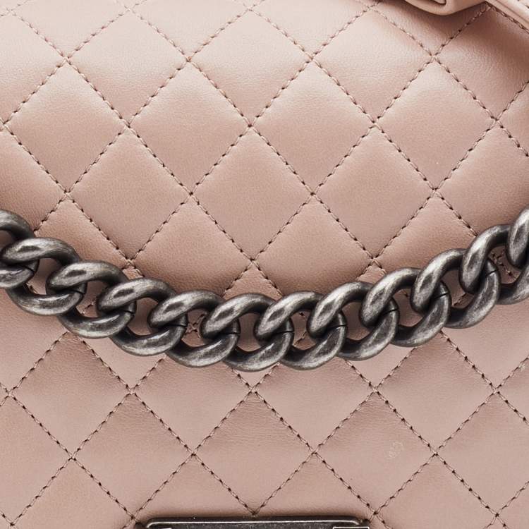 Pre Owned Chanel Beige Quilted Leather Medium Boy Flap Bag