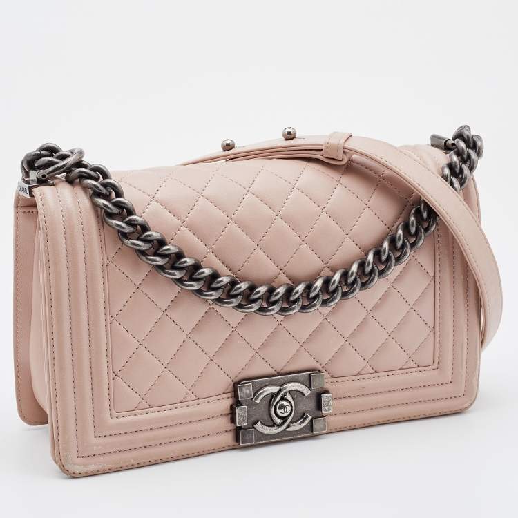 Pre Owned Chanel Beige Quilted Leather Medium Boy Flap Bag