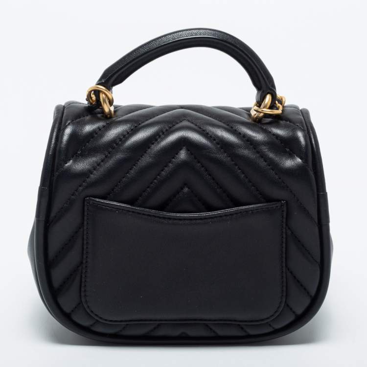 Pre Owned Chanel Black Reverse Chevron Leather Mini Round Flap Bag