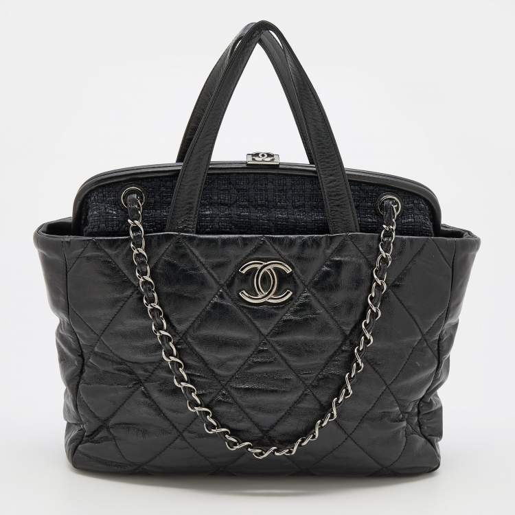 Chanel White/Pink Quilted Leather And Suede Portobello Tote Chanel
