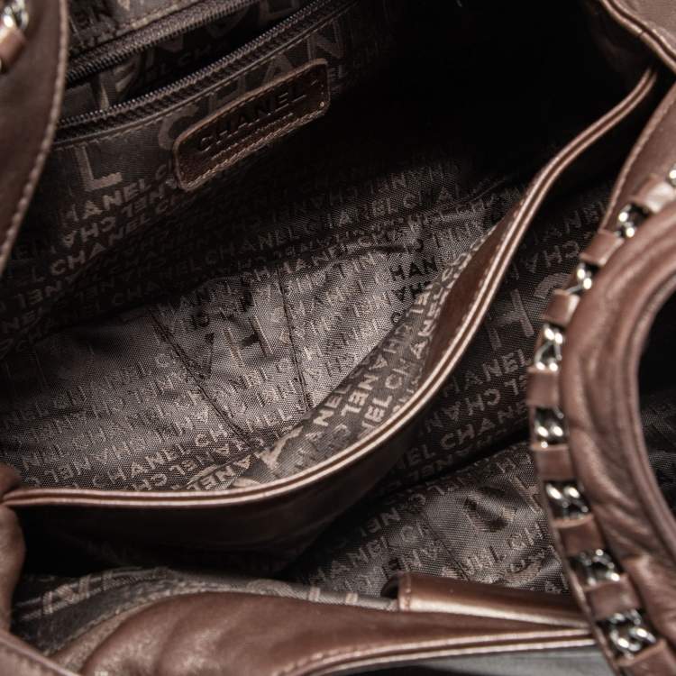 Pre Owned Chanel Dark Brown Leather Chain Around Hobo