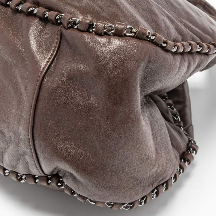 Pre Owned Chanel Dark Brown Leather Chain Around Hobo