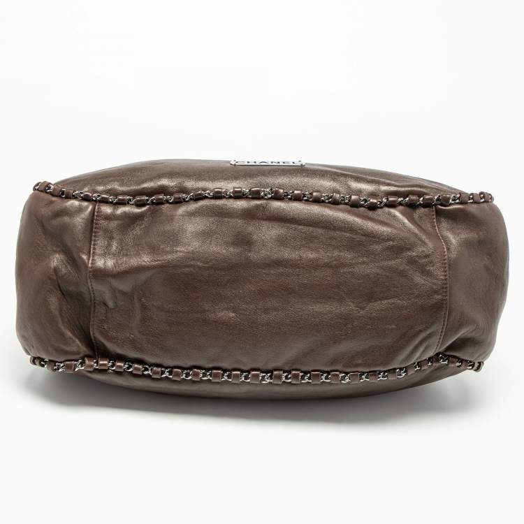 Pre Owned Chanel Dark Brown Leather Chain Around Hobo