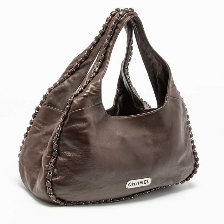 Pre Owned Chanel Dark Brown Leather Chain Around Hobo