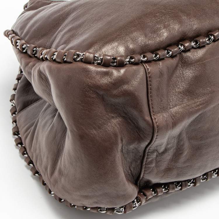Pre Owned Chanel Dark Brown Leather Chain Around Hobo