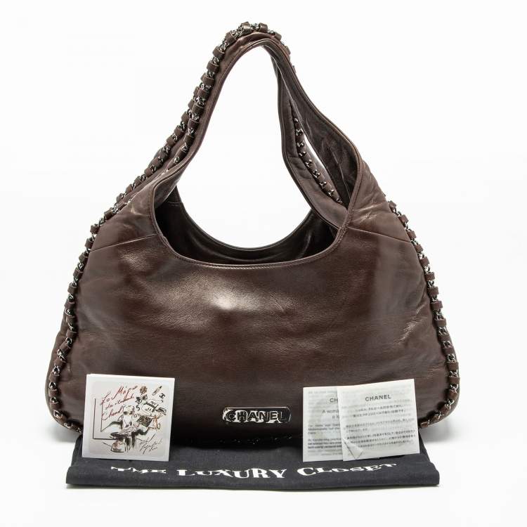 Pre Owned Chanel Dark Brown Leather Chain Around Hobo