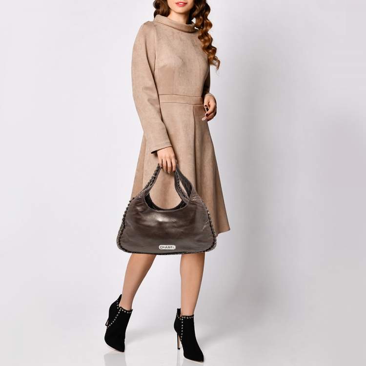 Pre Owned Chanel Dark Brown Leather Chain Around Hobo