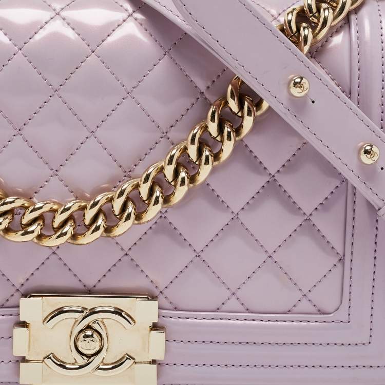 Pre Owned Chanel Light Purple Quilted Patent Leather Medium Boy Bag