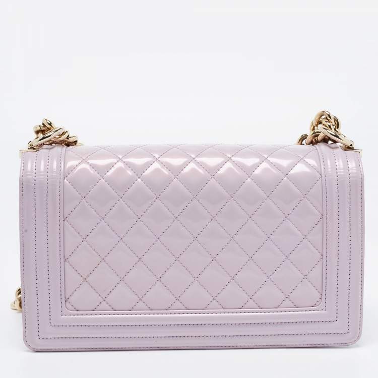 Pre Owned Chanel Light Purple Quilted Patent Leather Medium Boy Bag
