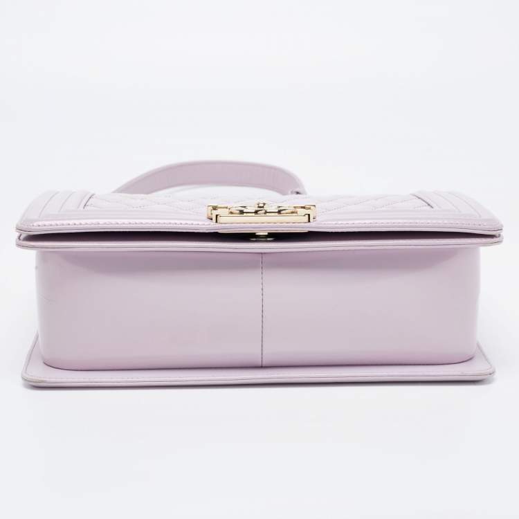 Pre Owned Chanel Light Purple Quilted Patent Leather Medium Boy Bag