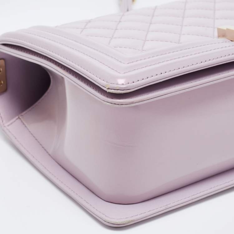 Pre Owned Chanel Light Purple Quilted Patent Leather Medium Boy Bag
