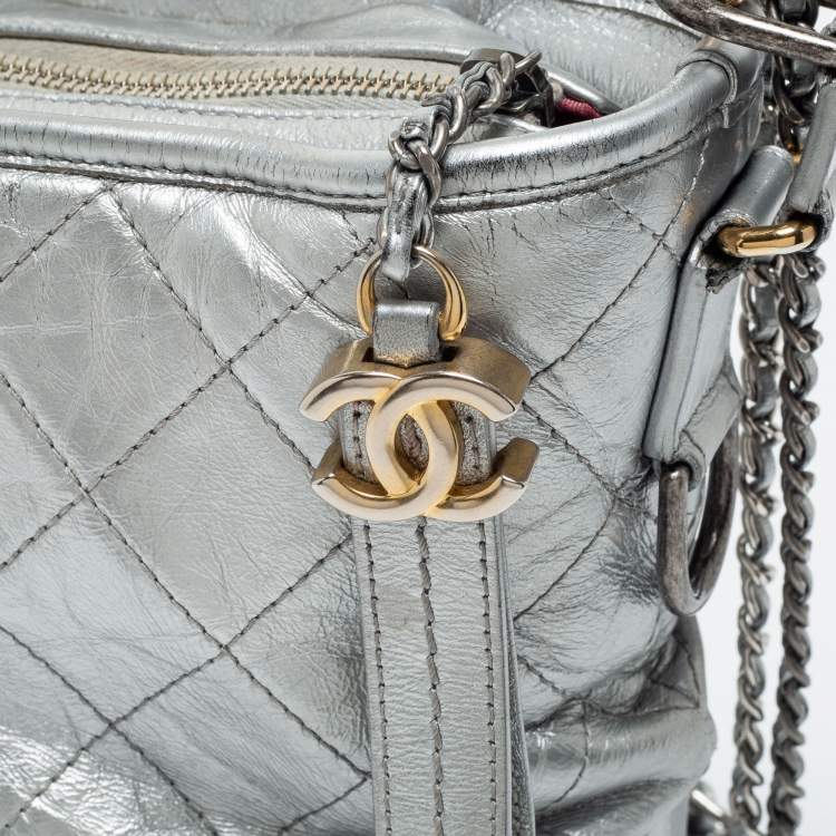 Pre Owned Chanel Silver Quilted Leather Gabrielle Hobo 