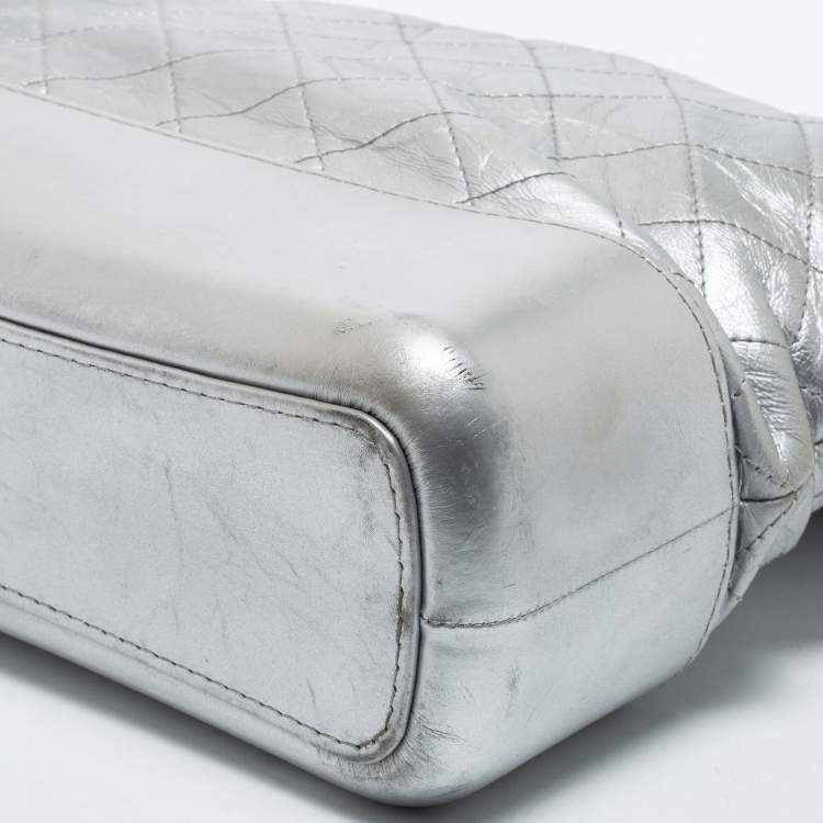 Pre Owned Chanel Silver Quilted Leather Gabrielle Hobo 