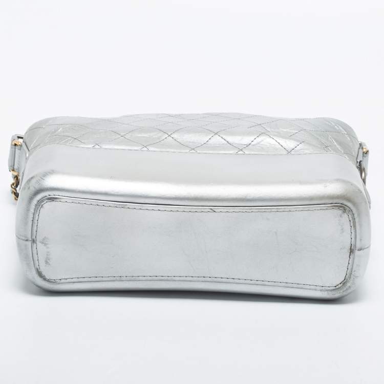 Pre Owned Chanel Silver Quilted Leather Gabrielle Hobo 