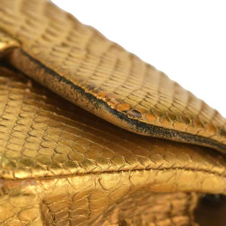 Pre Owned Chanel Gold Python Leather Exotic Timeless Classic Single Flap 2013 Shoulder Bag