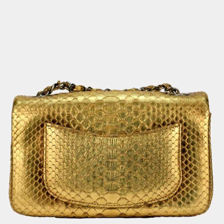 Pre Owned Chanel Gold Python Leather Exotic Timeless Classic Single Flap 2013 Shoulder Bag