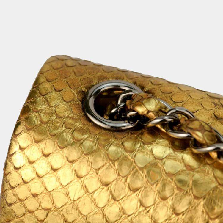Pre Owned Chanel Gold Python Leather Exotic Timeless Classic Single Flap 2013 Shoulder Bag
