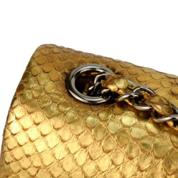 Pre Owned Chanel Gold Python Leather Exotic Timeless Classic Single Flap 2013 Shoulder Bag