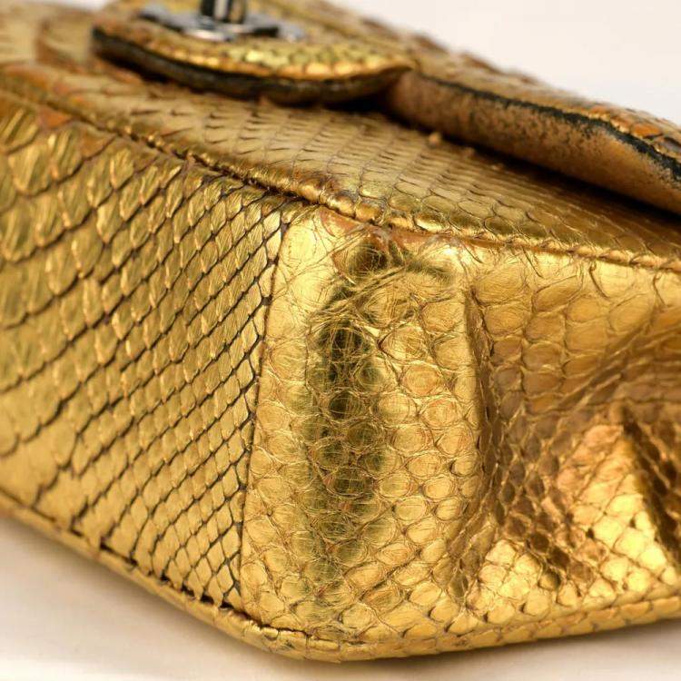 Pre Owned Chanel Gold Python Leather Exotic Timeless Classic Single Flap 2013 Shoulder Bag