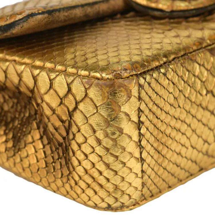 Pre Owned Chanel Gold Python Leather Exotic Timeless Classic Single Flap 2013 Shoulder Bag