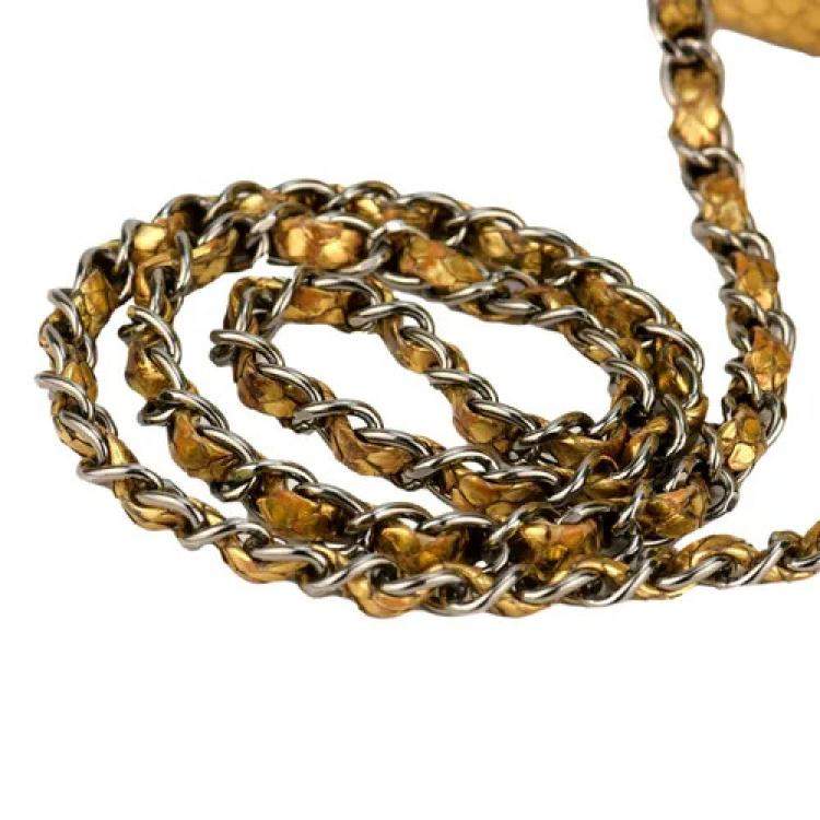 Pre Owned Chanel Gold Python Leather Exotic Timeless Classic Single Flap 2013 Shoulder Bag