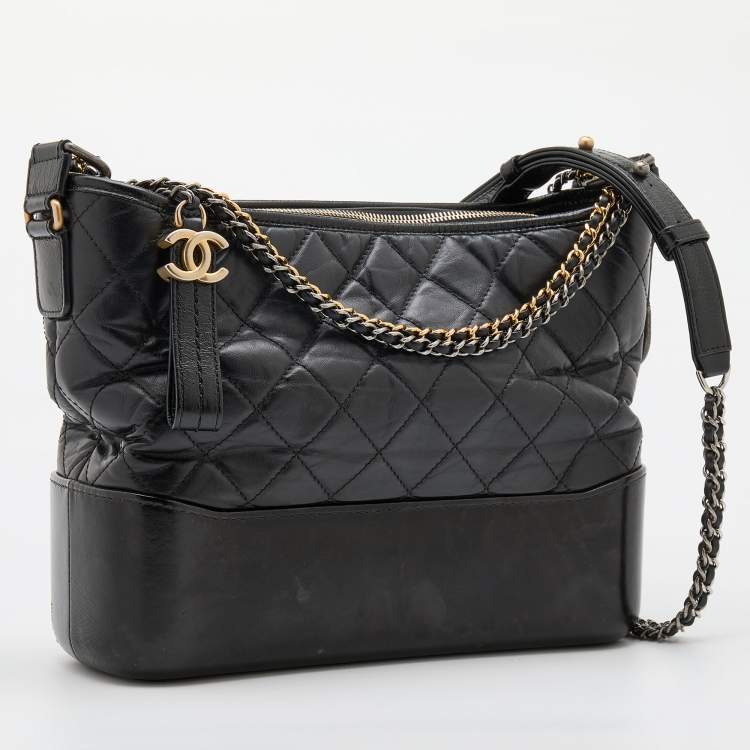 Pre Owned Chanel Black Quilted Leather Medium Gabrielle Hobo
