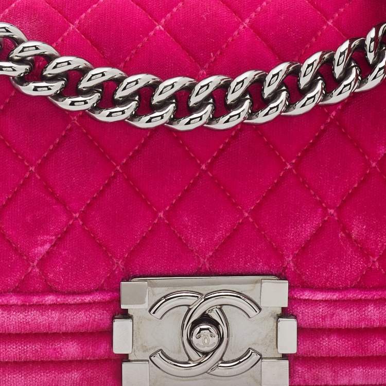 Pre Owned Chanel Pink Quilted Velvet Small Boy Bag