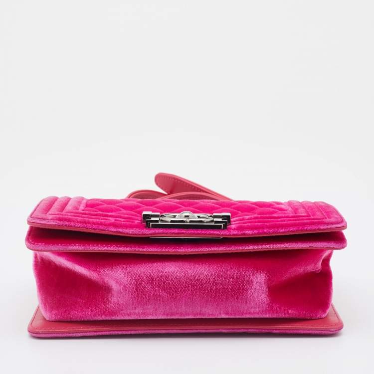 Pre Owned Chanel Pink Quilted Velvet Small Boy Bag