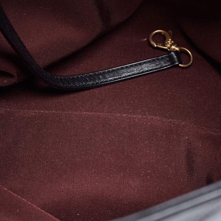 Pre Owned Chanel  Black Quilt Stitched Leather Button Up Hobo