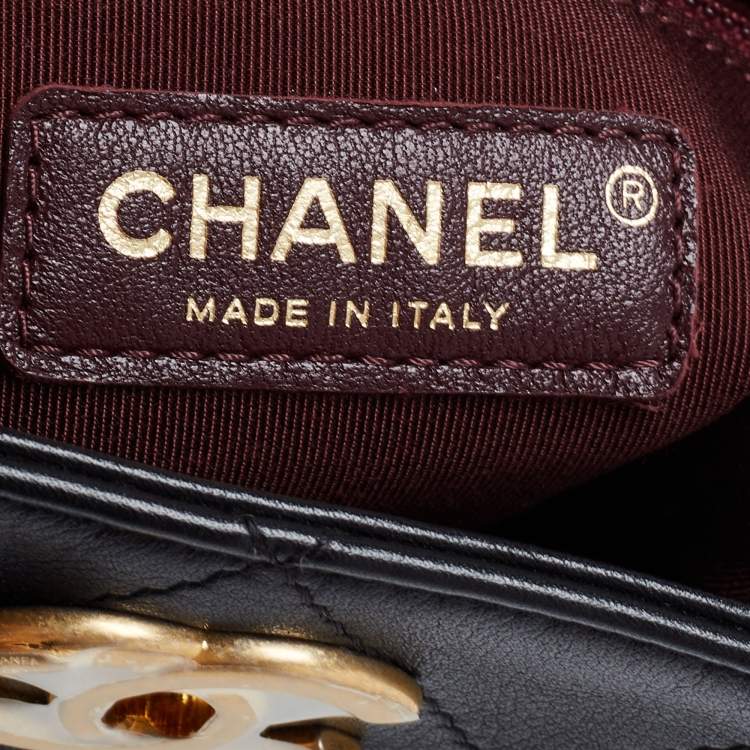 Pre Owned Chanel  Black Quilt Stitched Leather Button Up Hobo