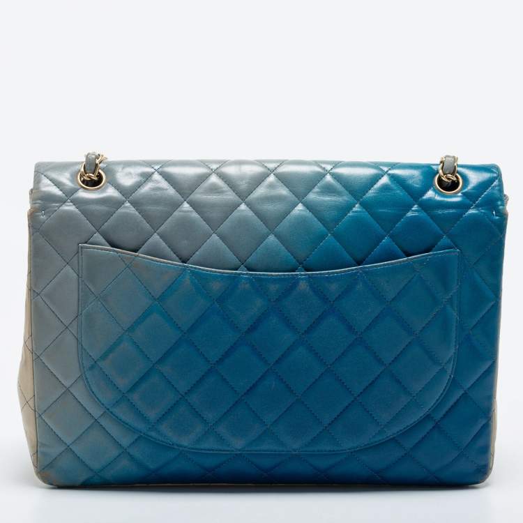Pre Owned Chanel Ombre Blue Quilted Leather Maxi Classic Single Flap Shoulder Bag
