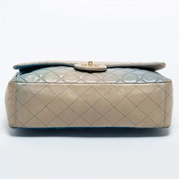 Pre Owned Chanel Ombre Blue Quilted Leather Maxi Classic Single Flap Shoulder Bag