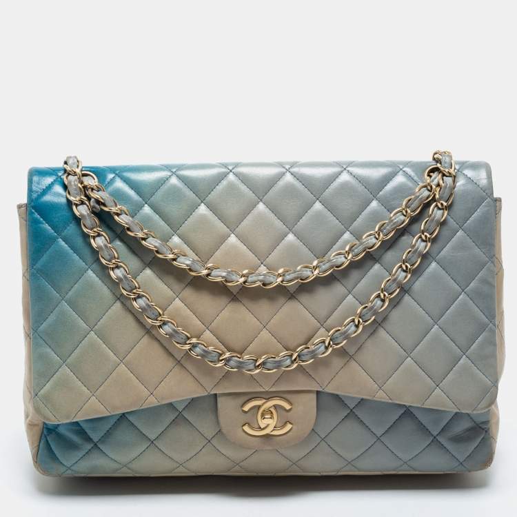 Authentic Chanel Blue Quilted Caviar Leather Maxi Flap Bag