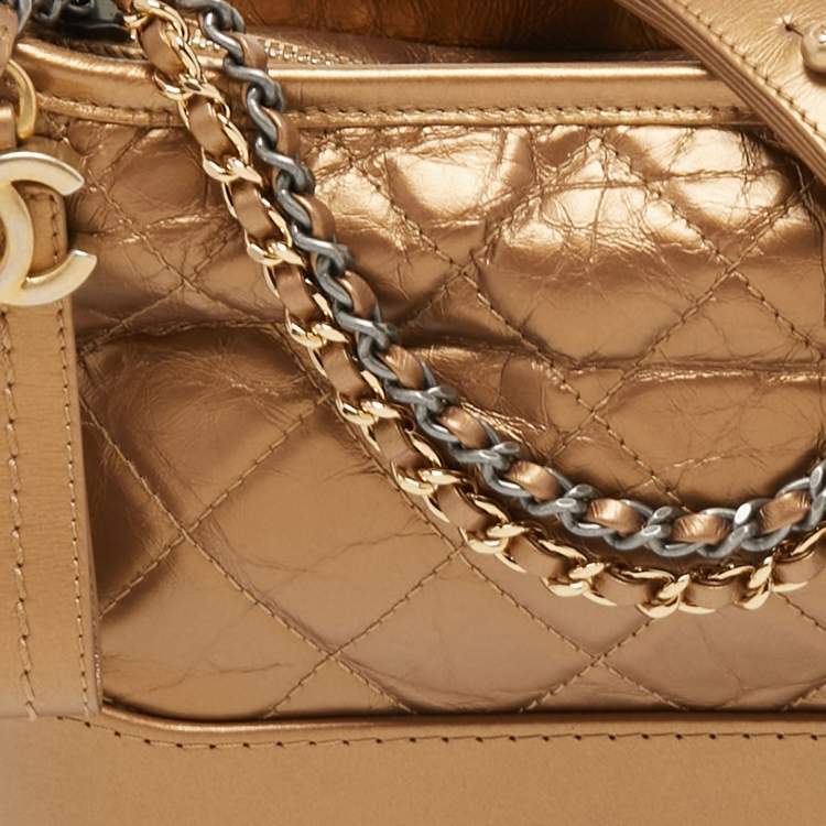 Pre Owned Chanel Metallic Brown Quilted Leather Small Gabrielle Hobo
