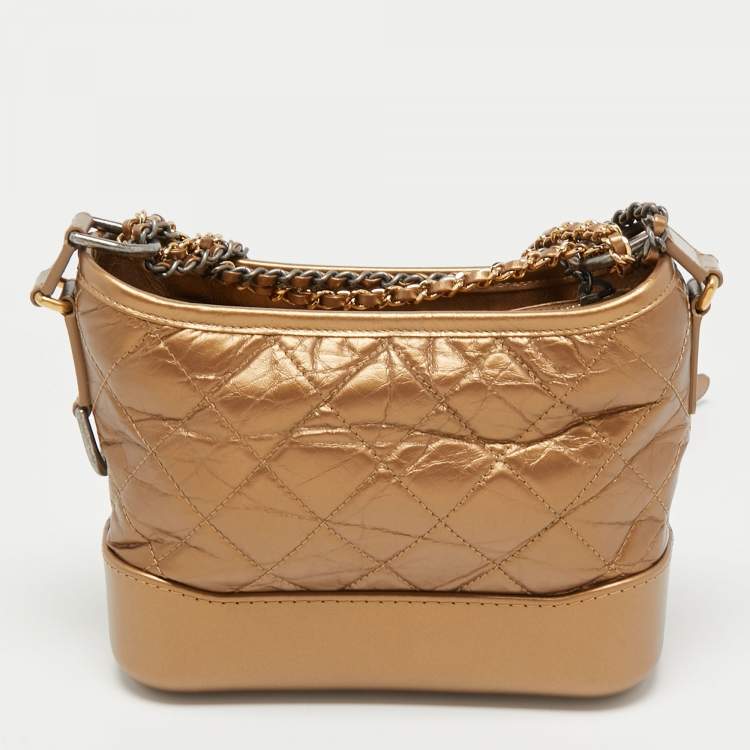 Pre Owned Chanel Metallic Brown Quilted Leather Small Gabrielle Hobo