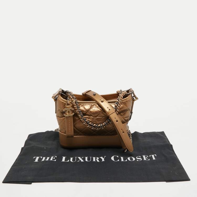 Pre Owned Chanel Metallic Brown Quilted Leather Small Gabrielle Hobo