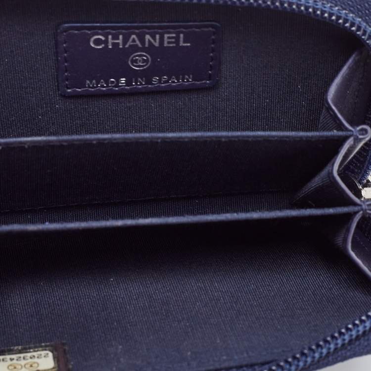 Chanel Dark Blue Caviar Leather CC Timeless Zip Around Wallet Chanel