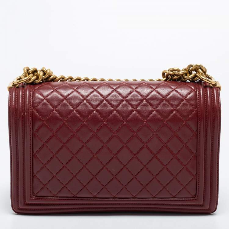 Pre Owned Chanel Dark Red Quilted Leather New Medium Boy Shoulder Bag